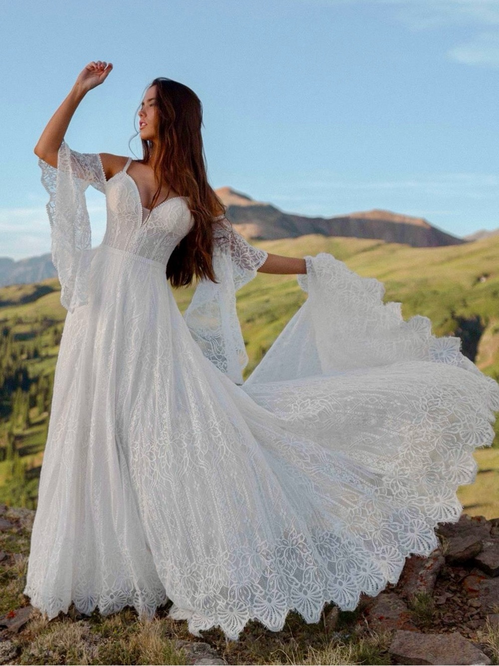 Wilderly Bride Genevieve Lace Boho Wedding Dress Gown Ivory Petite, Lace Crochet